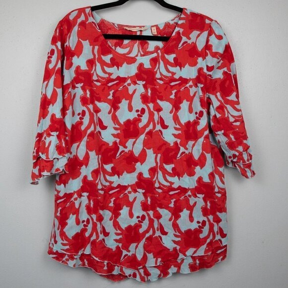 Soft Surroundings Siesta Key light blue and red tunic top-M - Picture 1 of 5